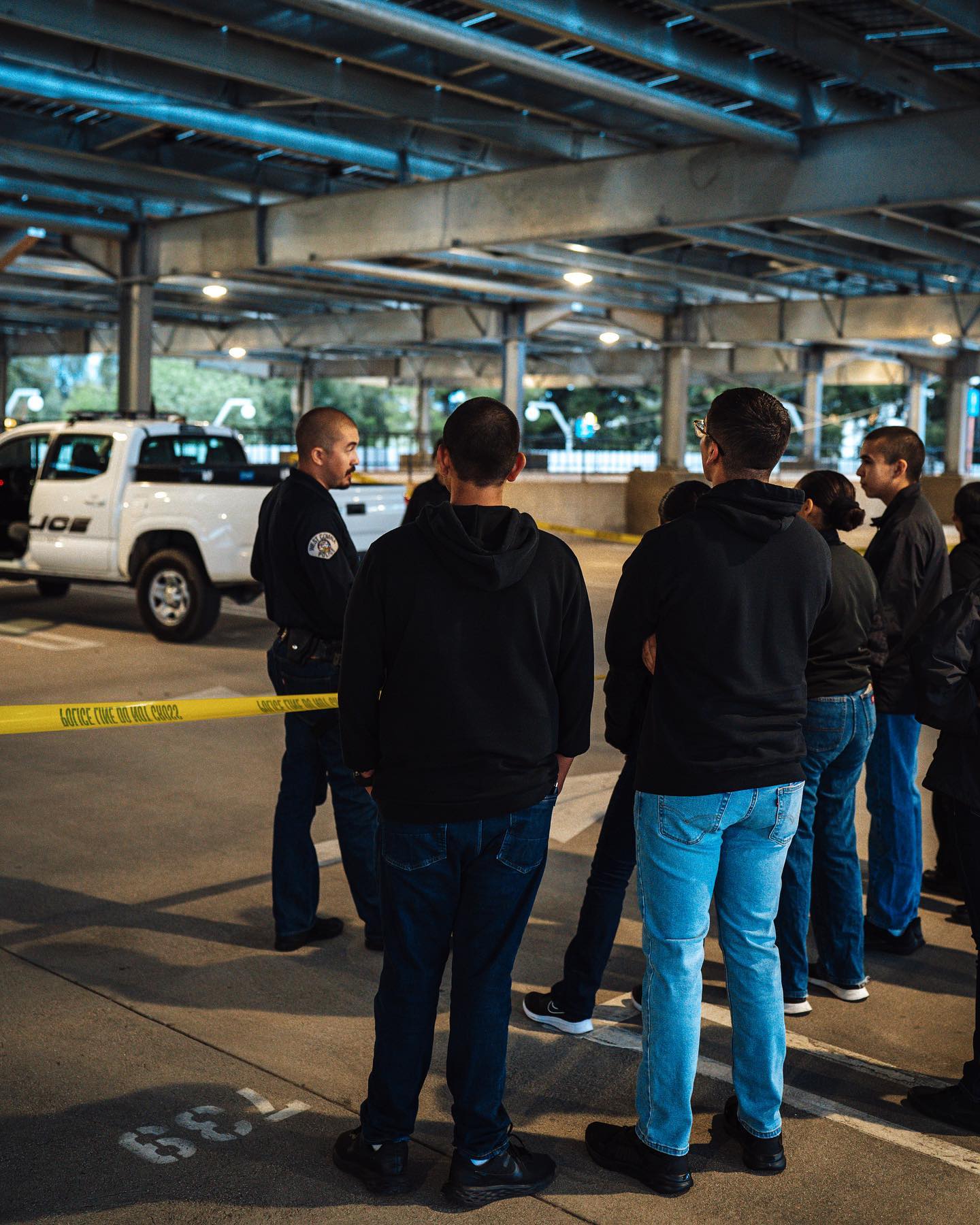 Officer lecturing citizens